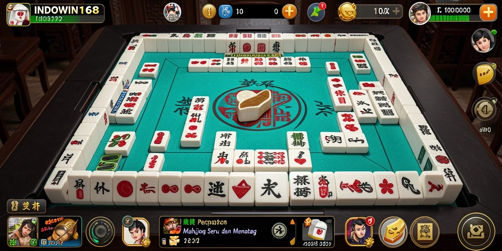 Tangkapan layar gameplay INDOWIN168 yang menunjukkan suasana permainan Mahjong yang mengasyikkan.