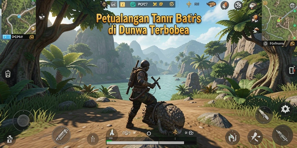 Screenshot gameplay PCPC7 menampilkan dunia terbuka yang luas dan penuh petualangan.